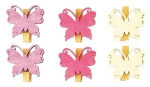 Dřevění motýli s kolíčkem 4 cm, 6 ks 