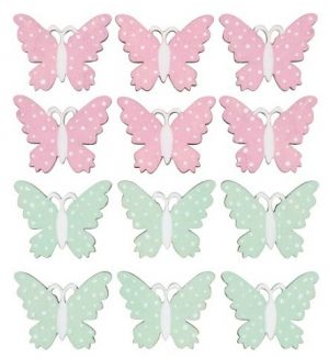 Dřevění motýlci s lepíkem 3 cm, 12 ks v sáčku