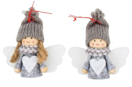 Anděl šedý 7 cm na zavěšení