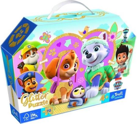 Puzzle Tlapková patrola třpytivé 70 dílků v kufříku