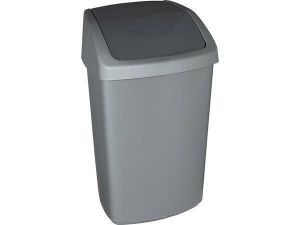 Odpadkový koš s výklopným víkem &quot;Swing top&quot;, stříbrná-grafitová, 50 l, CURVER 167909