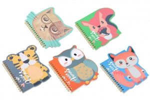 Poznámkový blok/notes zvířátka kroužkový linkovaný 50 stran 4 druhy v sáčku 17x16cm