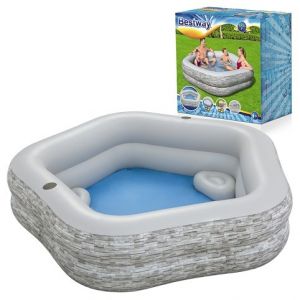 BESTWAY 54423 - Nafukovací bazén 213 x 206 x 53 cm vzhled kamenné zdi (krémově šedá)