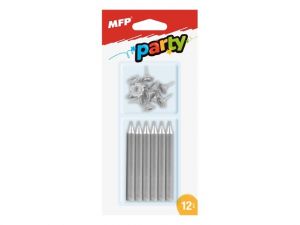 Dortové svíčky MFP stříbrné 12ks+12ks držák