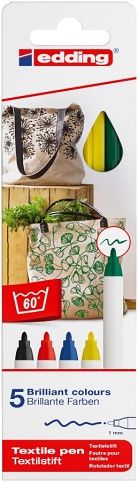 Popisovač na textil EDDING 4600, sada 5 ks, základních barev