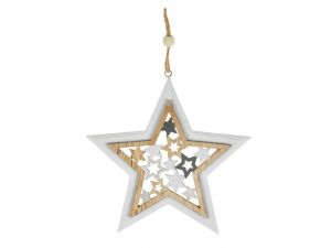 Hvězda dřevo 13cm závěs