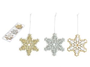 Vločky závěs dřevo 6ks 7,5cm mix motivů