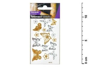 Tetovací obtisky 1114 zlaté a stříbrné 10,5x6 cm- motýli