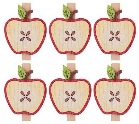 Jablíčka dřevěná na kolíčku 3,5 cm, 6 ks