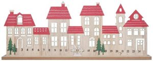 Adventní kalendář domky s posuvnou vločkou na postavení 45 x 17,5 cm