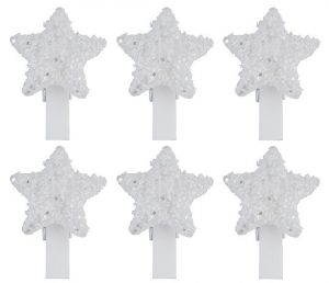 Hvězdy plastové bílé na kolíčku 3 cm, 6 ks