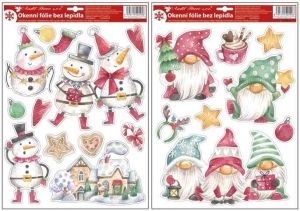 Okenní fólie sněhuláci a skřítci s glitrem 29 x 41 cm