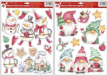 Okenní fólie sněhuláci a skřítci s glitrem 29 x 41 cm