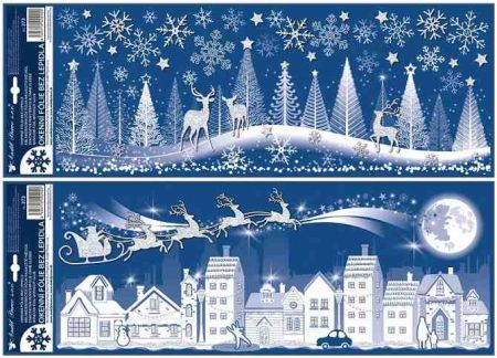 Okenní fólie město a les s glitrem 21 x 59,5 cm