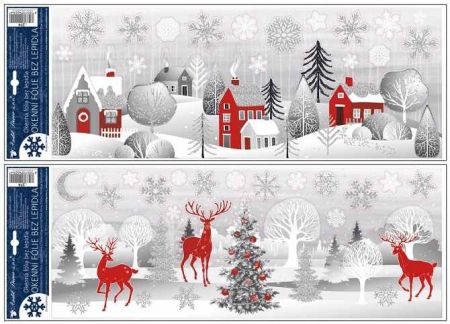 Okenní fólie domky a les s glitrem 21 x 59,5 cm