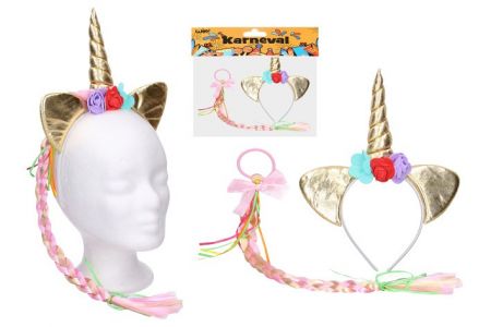 Set karneval - čelenka jednorožec zlatá