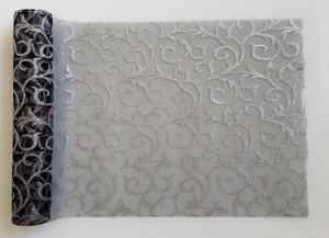 Organza   36cm x 5y glitrovaná stříbrná černá