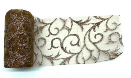 Organza 12cm/10y hnědá glitrovaná brokát