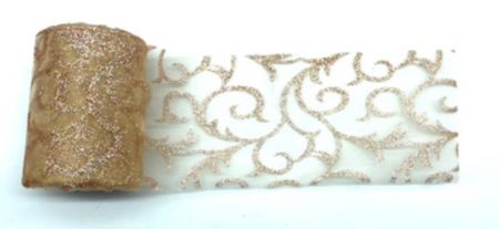 Organza 12cm/10y krémová glitrovaná brokát