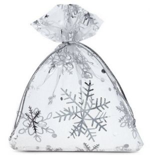 Organzový sáček s vločkou stříbrný 7,5x10cm