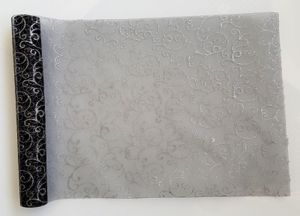 Organza 38 12cm/10y černá štříbrná  glitrovaná brokát