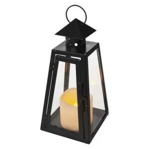 EMOS LED lucerna černá, hranatá, 26,5 cm, 3x AAA, vnitřní, vintage