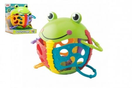 Chrastítko žabka plast s kroužky v krabičce