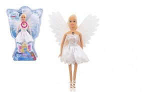 Panenka víla s křídly plast 29cm bílá na baterie