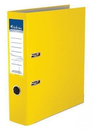 Pákový pořadač "Basic", žlutý, 75mm, A4, s ochranným spodním kováním, PP/karton, VICTORIA