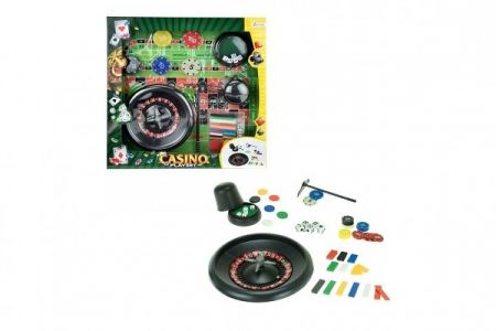 Hrací sada casino ruleta a kostky plast v krabici