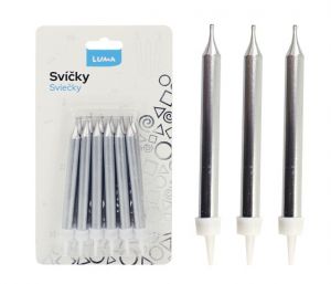 Svíčka 12ks, METAL stříbrná LUMA