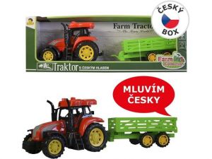 Traktor s přívěsem světlo,zvuk na setrvačník, 29cm