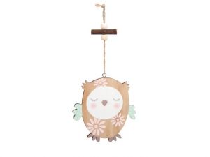 Záves dřevo sova 10cm natur zavřené oči