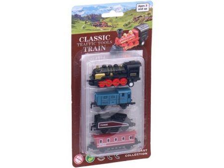 Souprava vlaková, kovová, zpětný chod, 4 ks, 7 x 3,5 cm mix barev