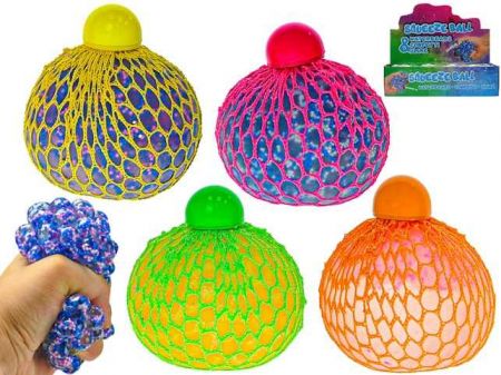 Míček síťkový strečový s kuličkami 7cm 4 barvy v sáčku