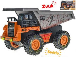 Auto stavební sklápěčka 25cm na setrvačník na baterie se světlem a zvukem v krabičce