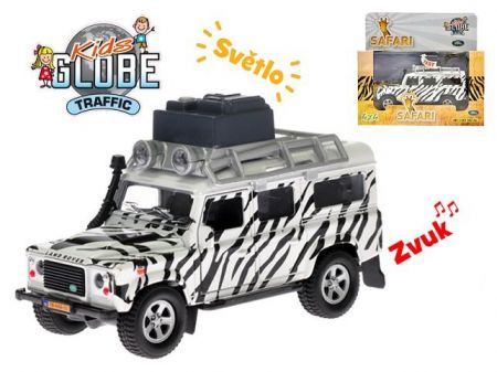 Kids Globe Traffic auto Land Rover safari 14cm kov zpětný chod na baterie/světlo a zvuk v