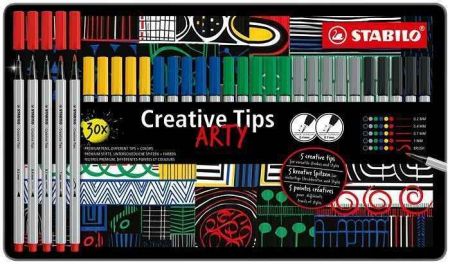 Linery "Creative Tips ARTY", sada, 6 pastelových barev, 5 šířek stopy, plechová krabička,