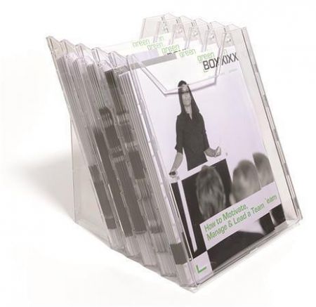 Držák na prospekty "Combiboxx XL", transparentní, stolní i na zeď, A4, 4 přihrádky, DURABL