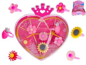 Sada 6ks prstýnků v krabičce ve tvaru srdce