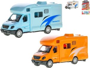 Auto karavan 11cm kov zpětný chod 3barvy v krabičce