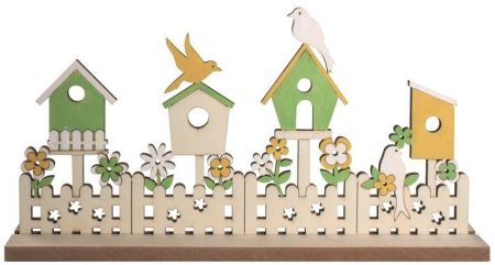 Dekorace ptačí budky na postavení 30 x 15,5 cm, barevná