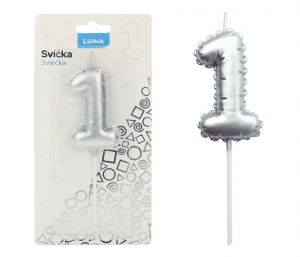 Svíčka č. 1 balónek STŘÍBRNÝ LUMA
