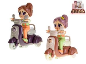 Skútr 11cm na setrvačník s panenkou 2barvy