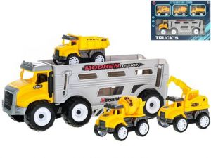 Auto nákladní 23cm na setrvačník + 3 stavební vozidla 7,5cm na zpětný chod v krabičce