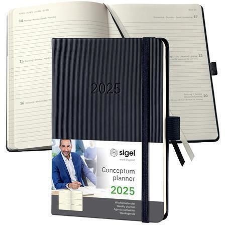 Diář "Conceptum", černá, A6, týdenní, 2025, tvrdé desky, SIGEL C2513