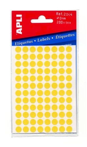 Etikety ve tvaru kolečka, 8 mm, 288 ks, žluté