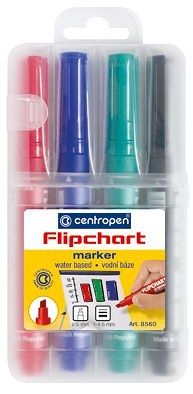 Značkovač 8560 flipchart Centropen, klínový, sada 4 ks