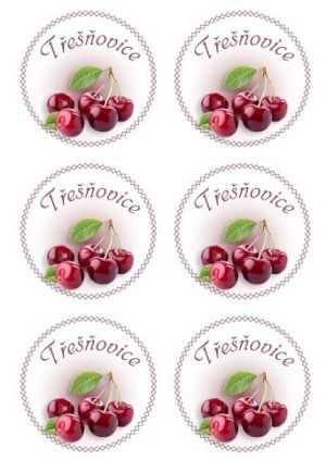 Samolepicí etiketa, Třešňovice, 6 ks, kolečko
