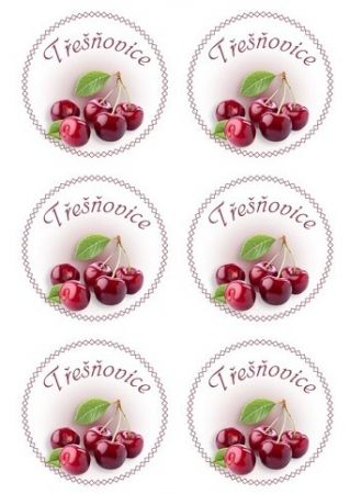 Samolepicí etiketa, Třešňovice, 6 ks, kolečko